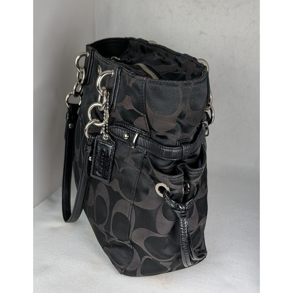 COACH Alexandra Signature Sateen Large Tote Bag Black/Silver 18485 - GUC - Picture 11 of 12